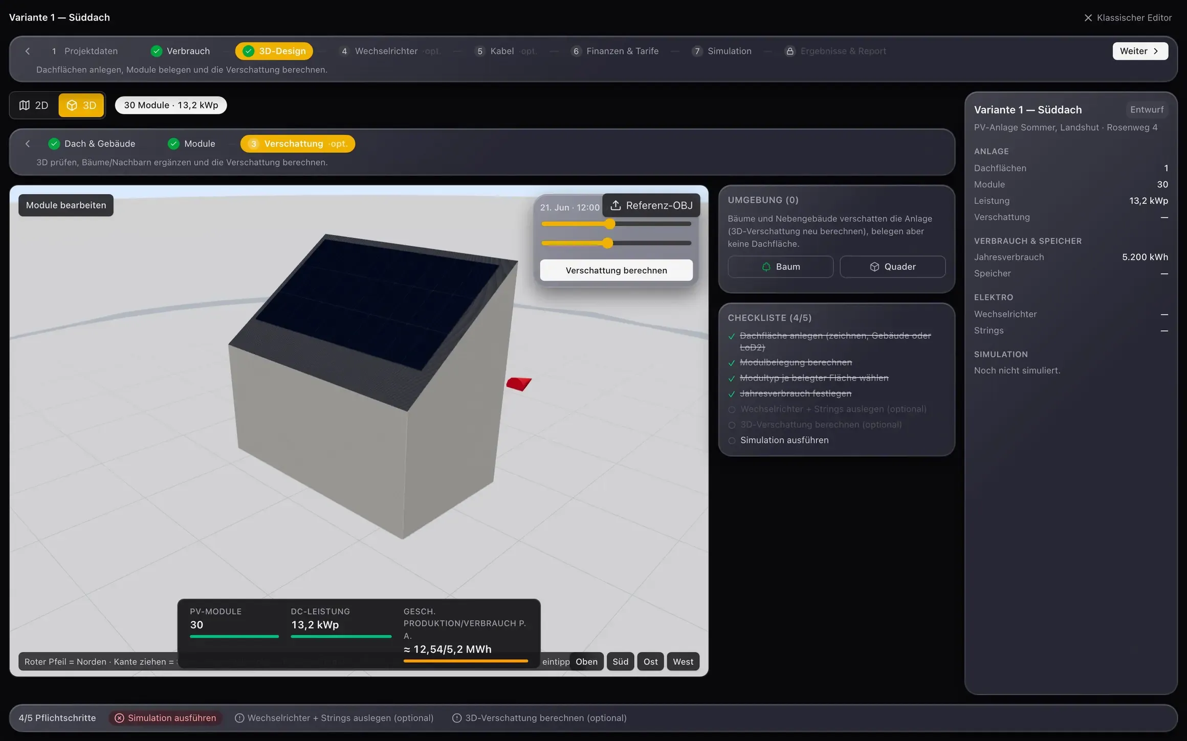 PV-Designer: Dachfläche mit Modulbelegung