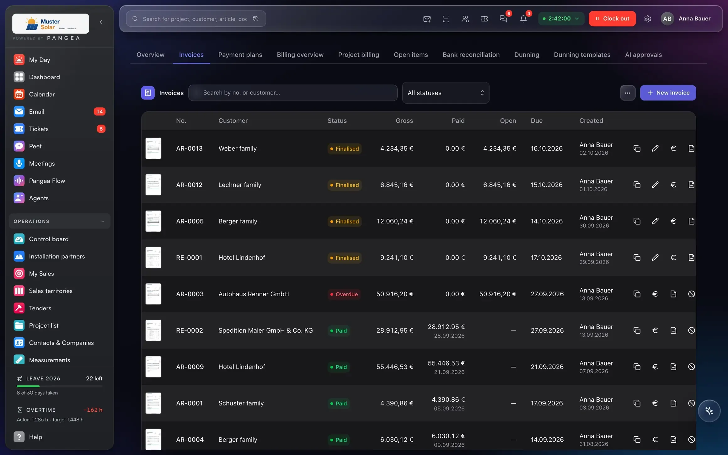 Invoices in Pangea