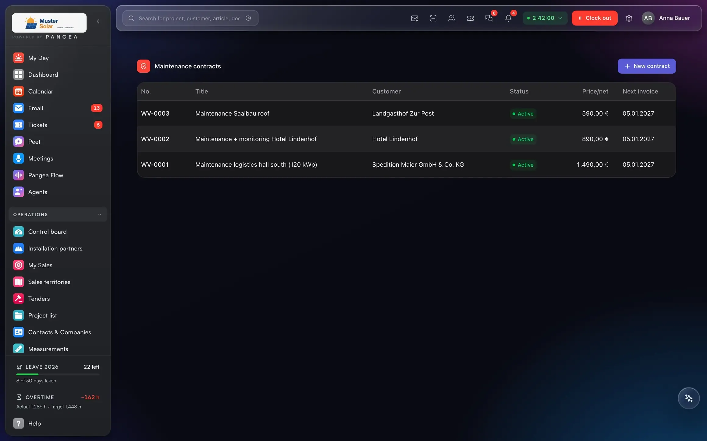 Maintenance contracts in Pangea